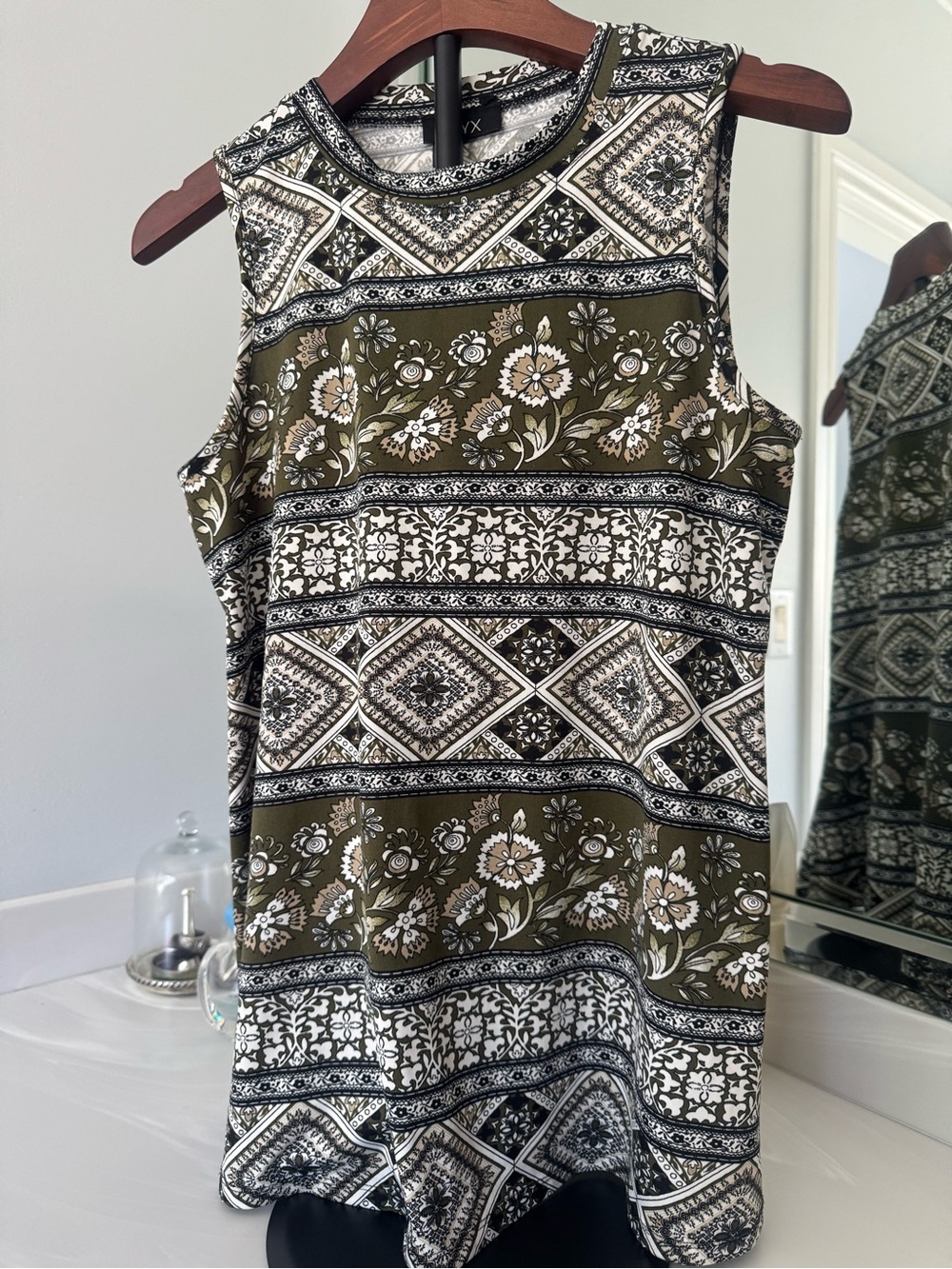 Alyx Olive Green and Black Patterned Sleeveless Tank US Small